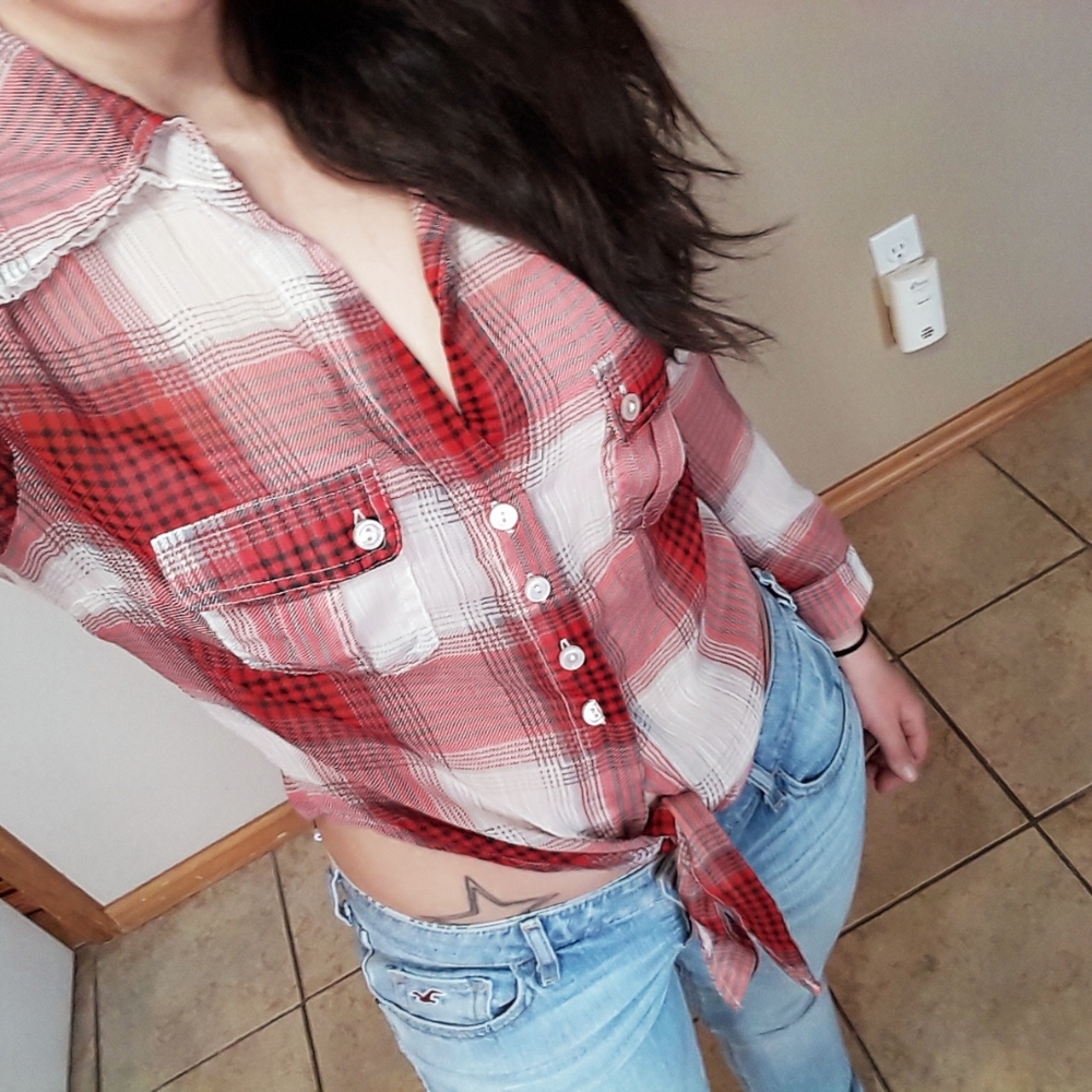 Sheer American Rag Plaid Blouse